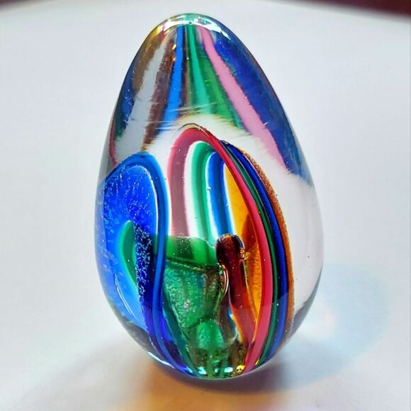 Glass Eye Studio Paperweight 2-1/2" Egg Dichroic Infinity #268S Hand Blown Glass - Picture 2 of 8